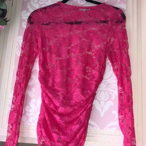 Fashion Nova Tops - Fashion nova hot pink floral lace long sleeve top